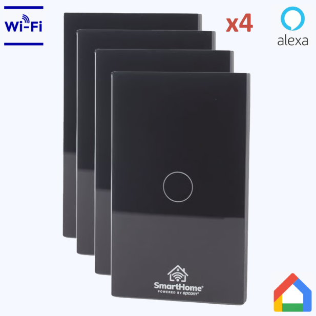 (Wifi) KIT 4 apagadores inteligentes Wifi compatibles con Alexa y GoogleHome