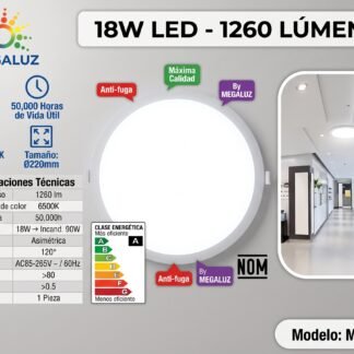 Luminario LED de Sobreponer 18W MEGALUZ MLPF-05 - Luz Fría 6500K (1260 lm)